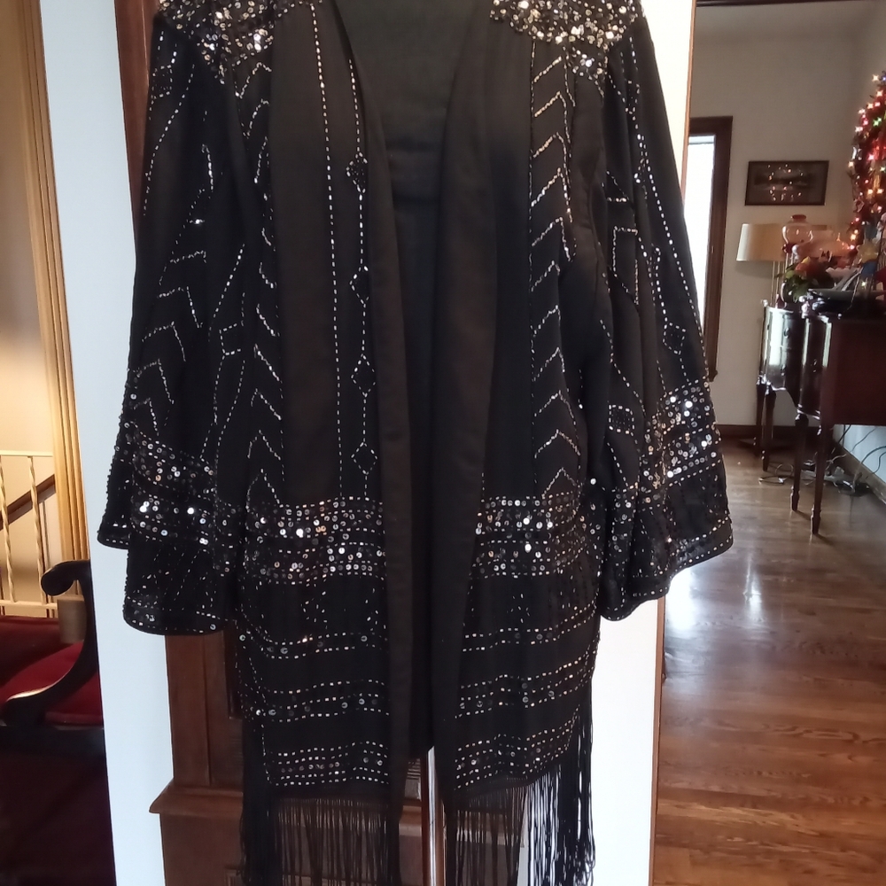 Venus Black Sequin Fringe Cardigan New L